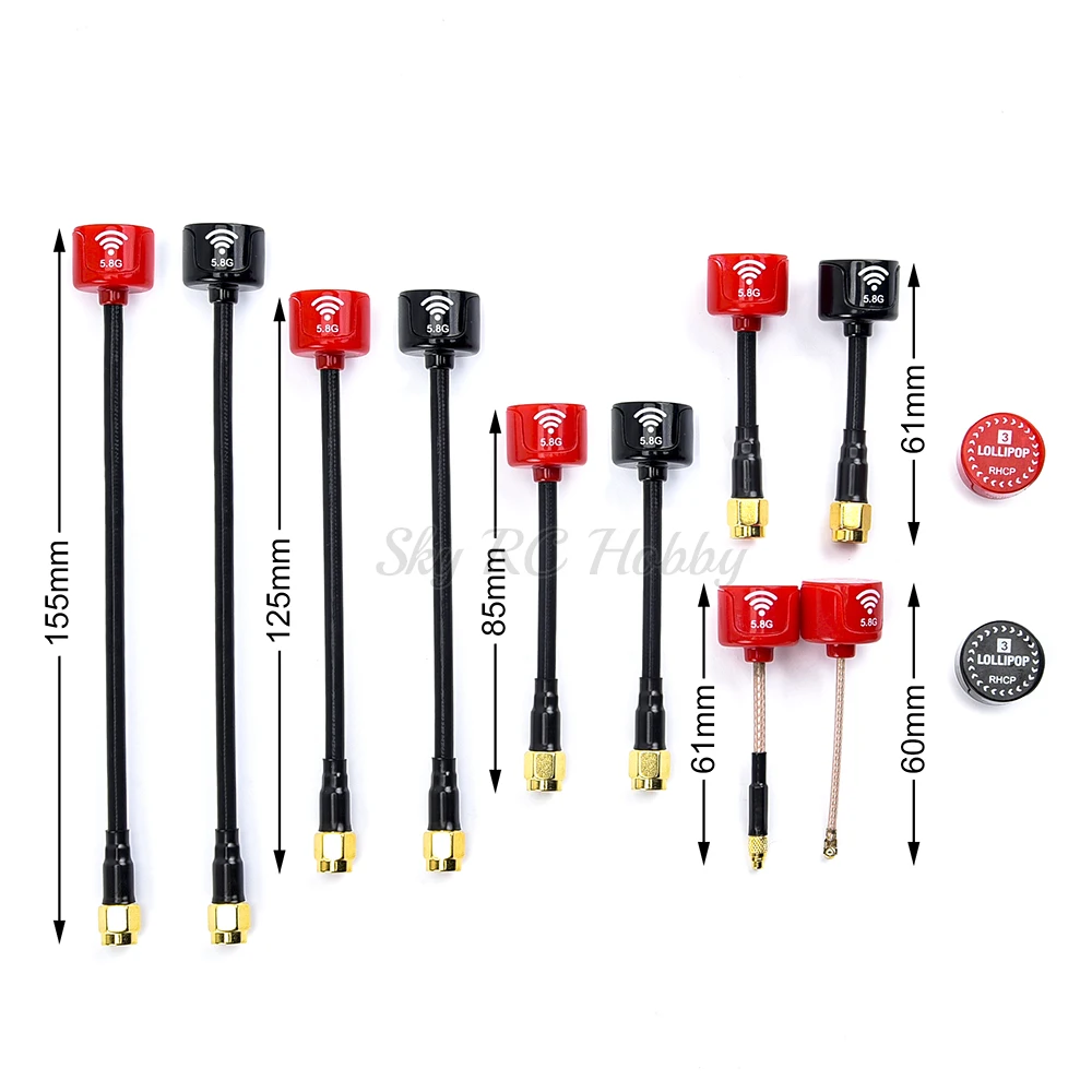 Antenne FPV Lollipop 60mm UFL dépliée, montrant sa forme en lollipop et sa tige flexible.
