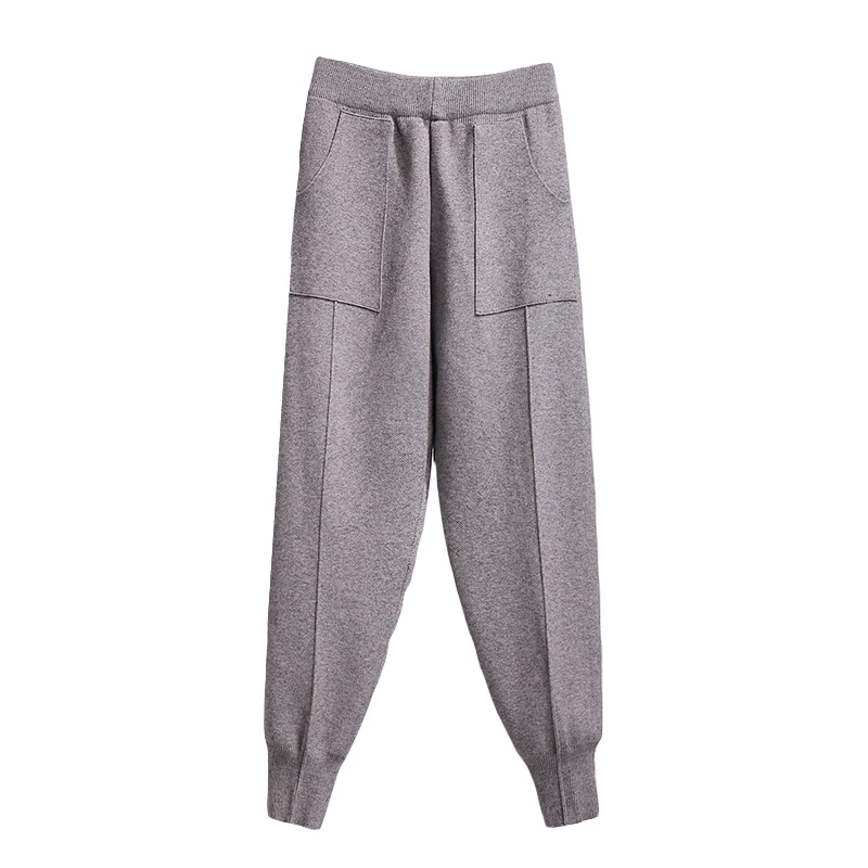 plus size spring autumn winter women clothes vintage skinny ladies high waisted knitted wide-legged pants female K0485