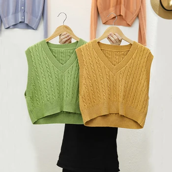 

2020 Chic Sweater Vest Women Spring Autumn Pullover waistcoat Crop Vest knitted Vest for women Sleeveless jecket chaleco mujer