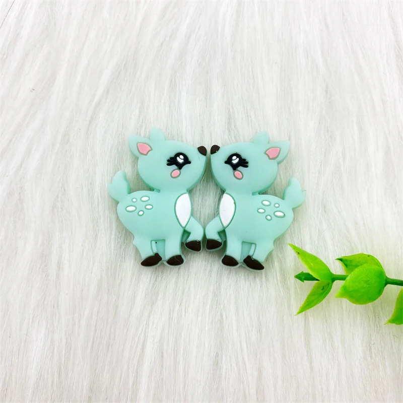 10개 실리콘 사슴 모양 구슬 식품 등급 씹을 수 있는 DIY 액세서리 BPA 프리  치발기 구슬