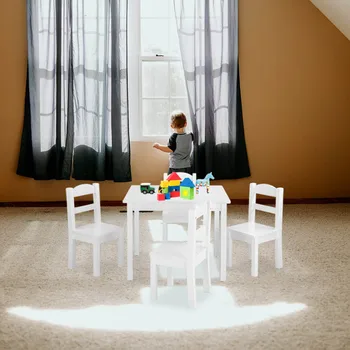 

Table Chairs Sets For Kids MDF/Pine Safe Durable Desk Chairs White Lightweight Sturdy Bedroom Living Room Study Game Furniture