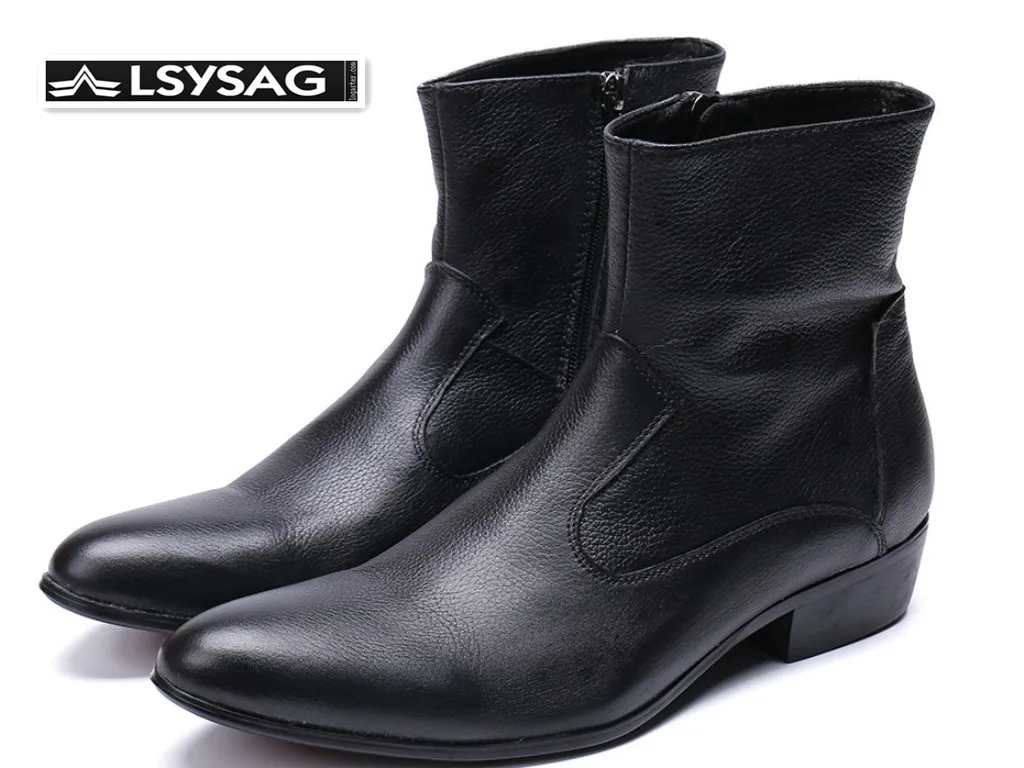 

Winter Fashion Classic Genuine Leather Men Boots Plus Size Cowboy Boots Pointed Toe Business Male Ankle Boots