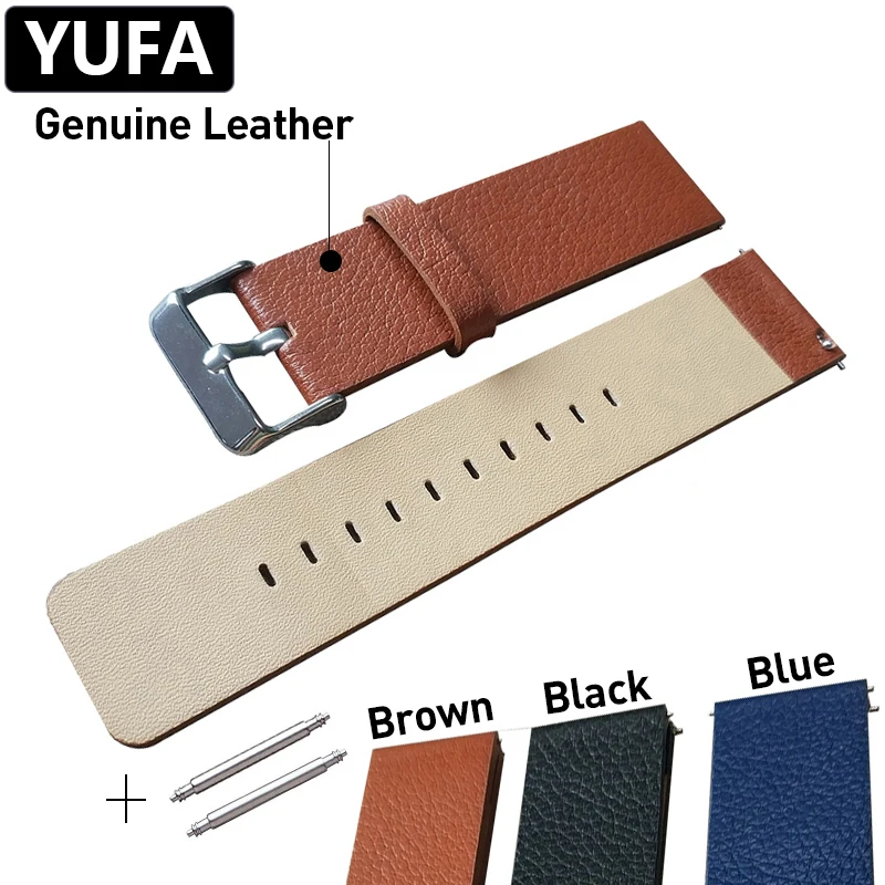 

YUFA Genuine Leather Watchband For Women Men Stainless Steel Pin Buckle Clasp Watch Strap 22mm Brown Black Blue Belt Band