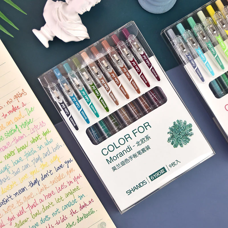 9pc Set Colors Morandi Gel Pen 0.5mm Refills Ink Pens Gel Pen Creative