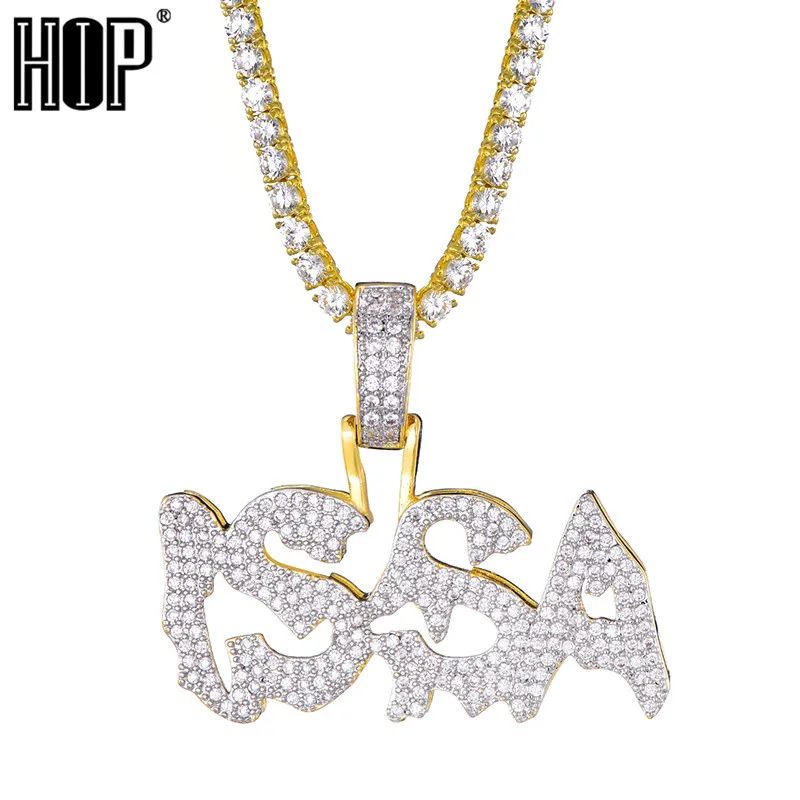 Hip Hop Jewelry Gold Color Plated Iced Out Micro Paved Shiny CZ Stones Letters ISSA Combine Pendant Necklace For Men | Украшения и