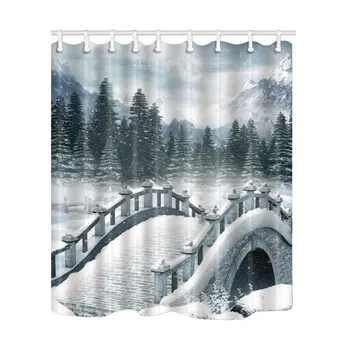 

Creative Design Shower Curtains Bridge Ink and Wash Bath Screens Fabric Waterproof Mildew Proof Bath Tub Curtains with 12 Hooks