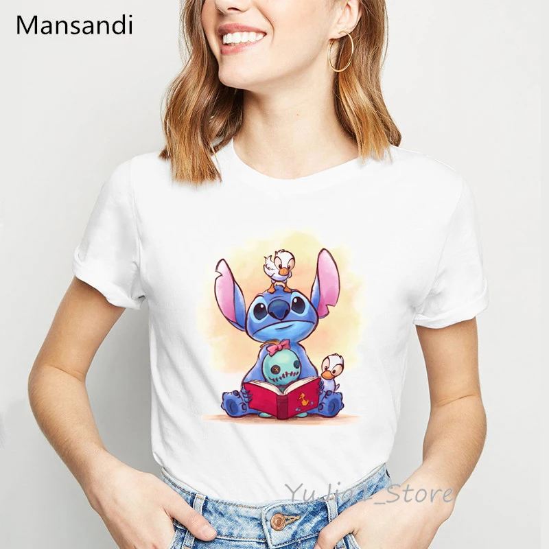 LILO STITCH футболка с мультяшным принтом Женская harajuku Kawaii одежда облегающая Повседневная футболка Женская забавная футболка camisetas mujer