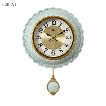 

European Ceramics Peacock Light Luxury Wall Clock Living Room Atmosphere Wall Watch Home Bedroom Clock Creative