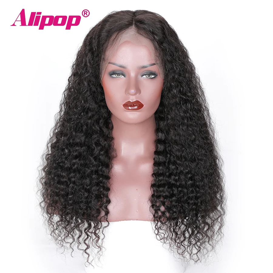 

250% Density Brazilian Deep Curly Wigs Remy 13x6 Lace Front Human Hair Wig With Baby hair pre plucked Hairline Lace Wig ALIPOP