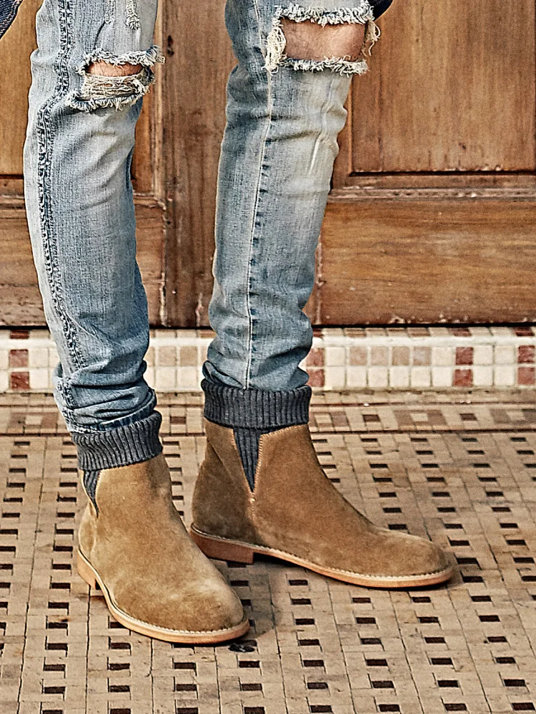 

2019 Winter British Vintage Chelsea Boots Genuine Leather Booties High Help Wedding and Party Dressing Streetwear