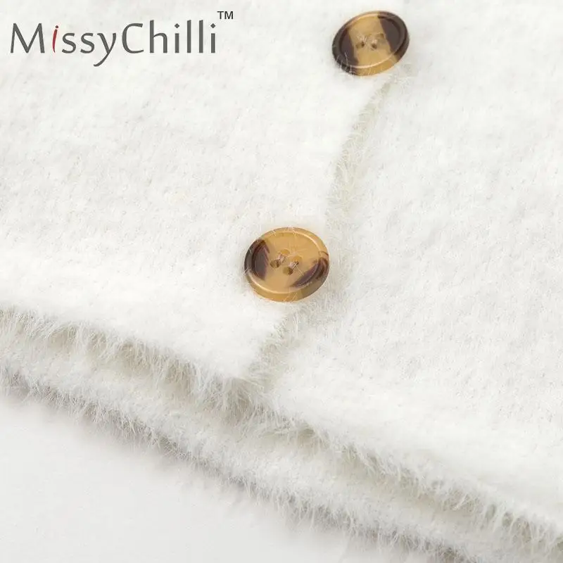 MissyChilli, сексуальные пуговицы, базовый белый элегантный укороченный топ, Женская плюшевая модная уличная одежда, короткий топ, Осенние Теплые вечерние майки для клуба