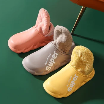Alternative view of Men's Slippers Home Plush Slipper Female Winter Warm Slippers Women Thick Bottom Waterproof Shoes Men Indoor Non-slip Footwear