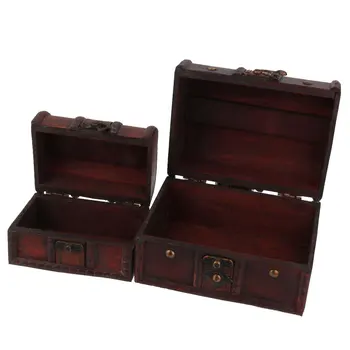 

2pcs Vintage Necklace Ring Jewelry Treasure Chest Case Wooden Box Organizer