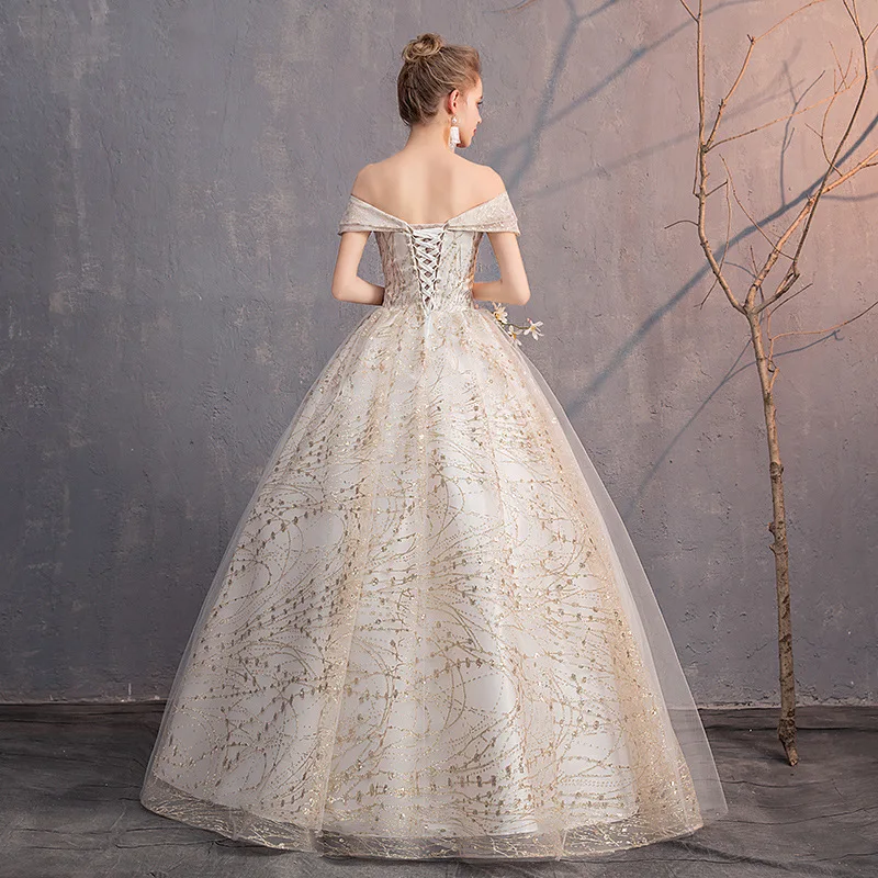 Роскошные золотые свадебные платья с v-образным вырезом и открытыми плечами, кружевное элегантное бальное платье дубайское свадебное платье для невесты Vestido Novia