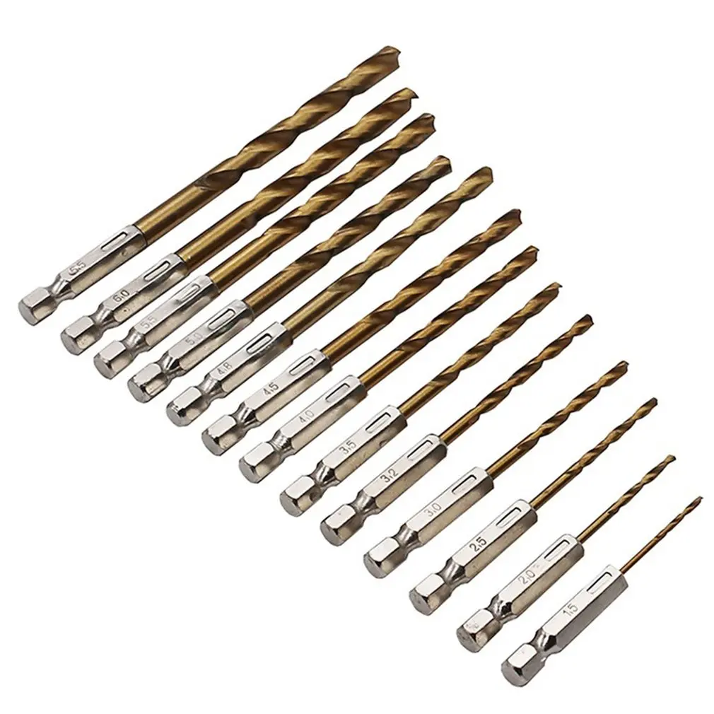

High Speed Steel Titanium Coated Drill Bit Set Hex Shank 1.5-6.5mm Wood Plastic Tool Set