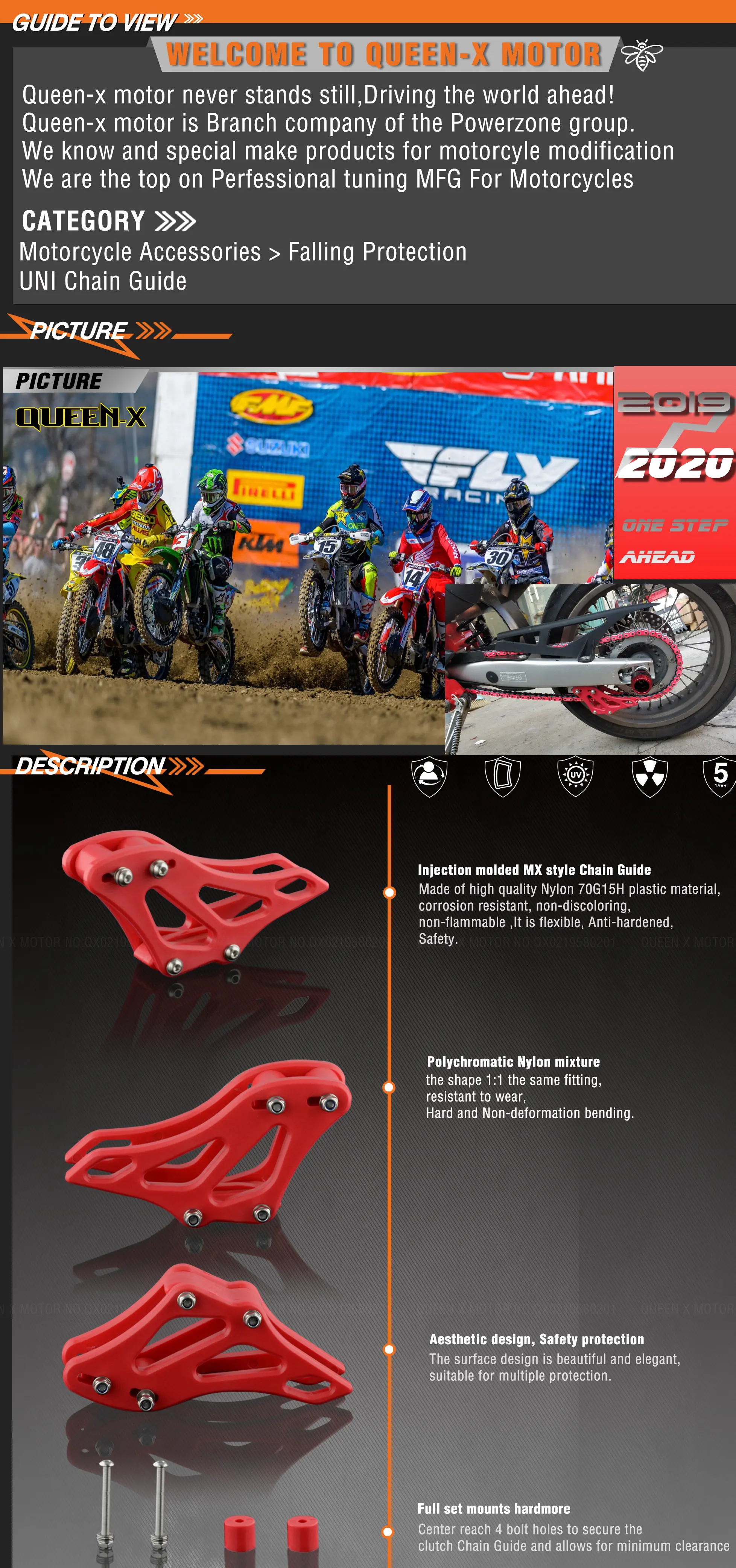 QXUNI цепи руководство протектор Fit CR25 250R CRF250R 250X 450R 450X мотокросса Байк