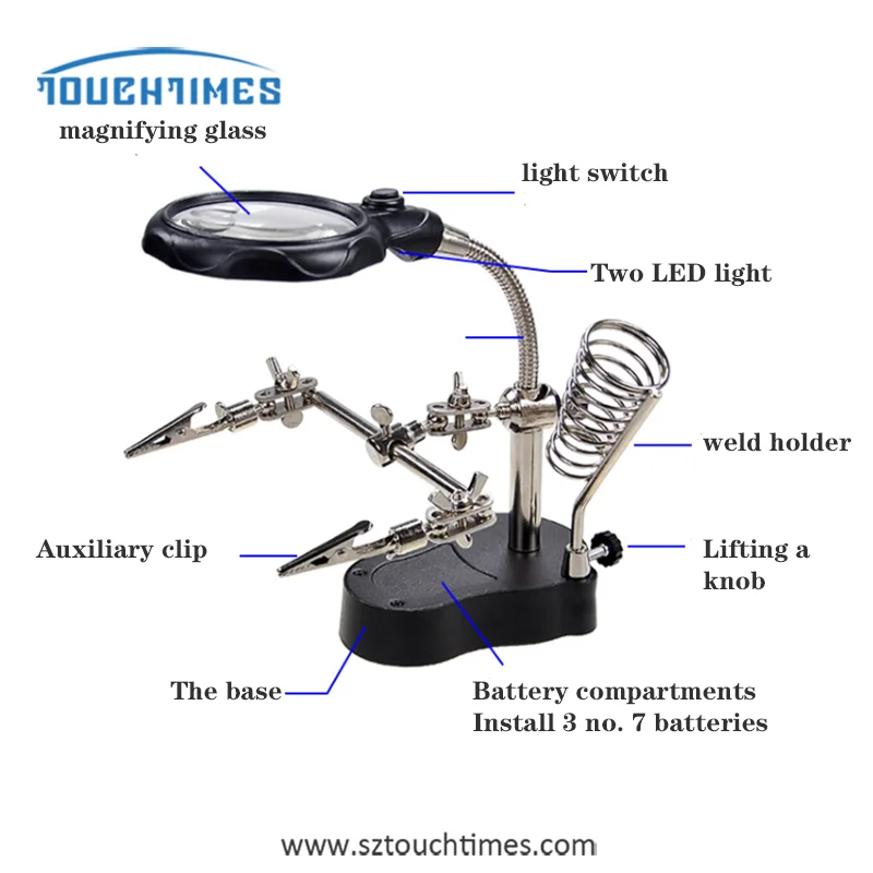 1PCS 3.5x 12x MG16129-C LED Clamp Soldering Iron Stand Helping Hands Magnifying Glass Magnifier (6)