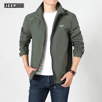 

JEEP SPIRIT Spring Autumn Jacket Men Fashion Hooded Collar Windbreaker Mens Outerwear Plus Size M-6XL Coat Men veste homme