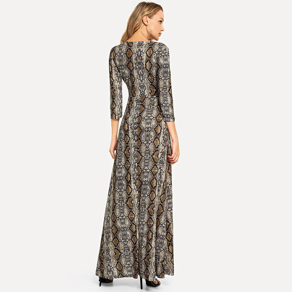 FLEUR WOOD, длинное платье со змеиным узором, женские сексуальные винтажные вечерние платья с длинным рукавом, Элегантные повседневные женские платья Vestidos размера плюс