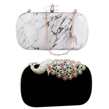 

FGGS-Women's Handbag Clutch Bag Peacock Black for Wedding and Evening Dresses) & Women Messenger Shoulder Marble Stone Clutch