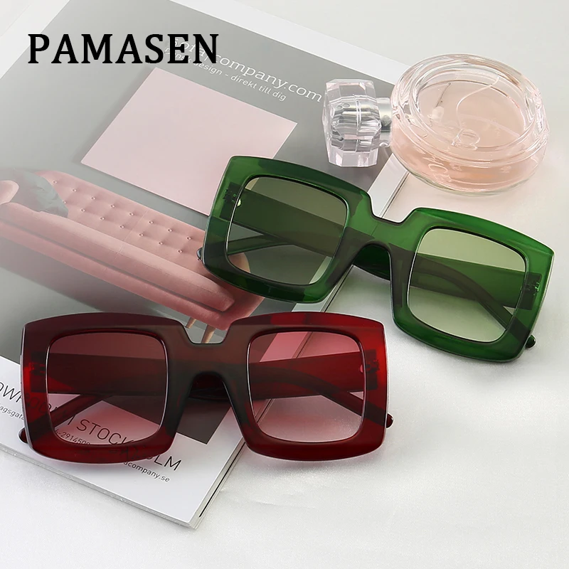 PAMASEN, Большая квадратная оправа, антибликовые очки для женщин, роскошные солнцезащитные очки из поликарбоната, градиентные солнцезащитные очки для мужчин и женщин, UV400