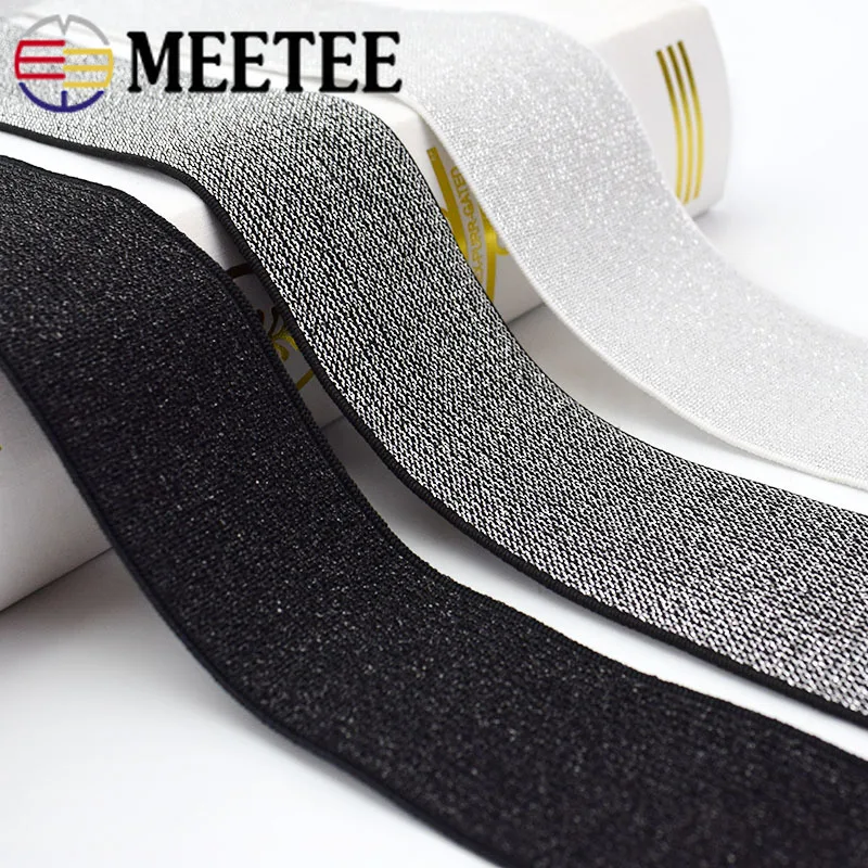 Meetee 5/10 метров 20-50 мм цвета: золотистый, серебристый шелк Эластичная лента полиэстер резиновая тесьма DIY Пояс для юбки пояс швейной фурнитуры