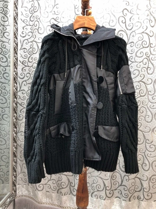 Autumn, Early New Female Neckwear, Cap, Colour Matching, Symmetrical Buckling of Long Sleeve Knitted Short Coat 917