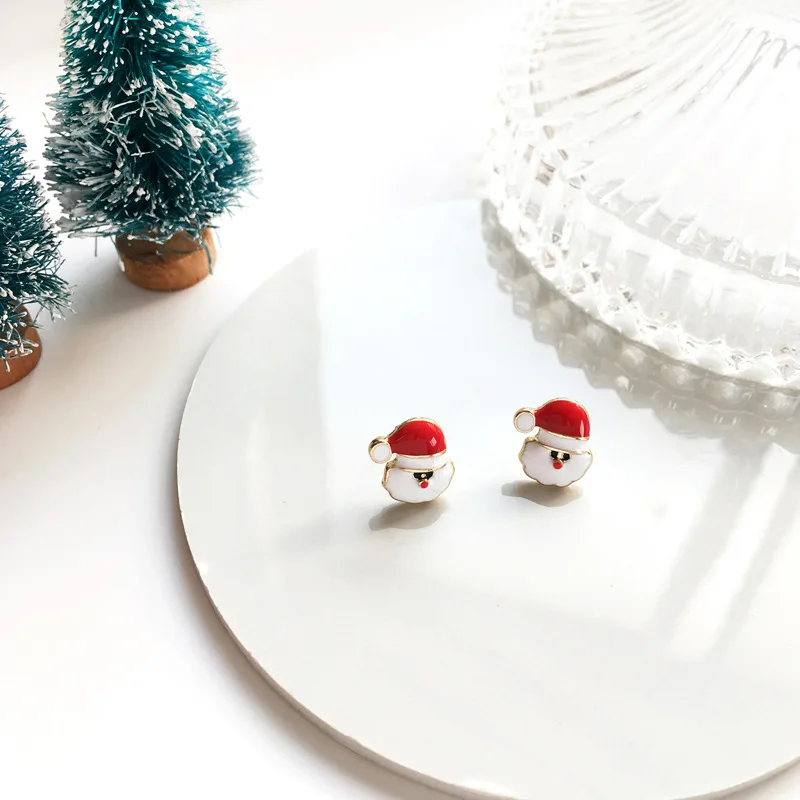 Santas ear studs Санта Клаус снежинка снеговик колокольчики-серьги рождественские серьги карамельные тростниковые серьги-гвоздики для милых рождественских подарков для женщин и девочек - Окраска металла: Santas ear studs