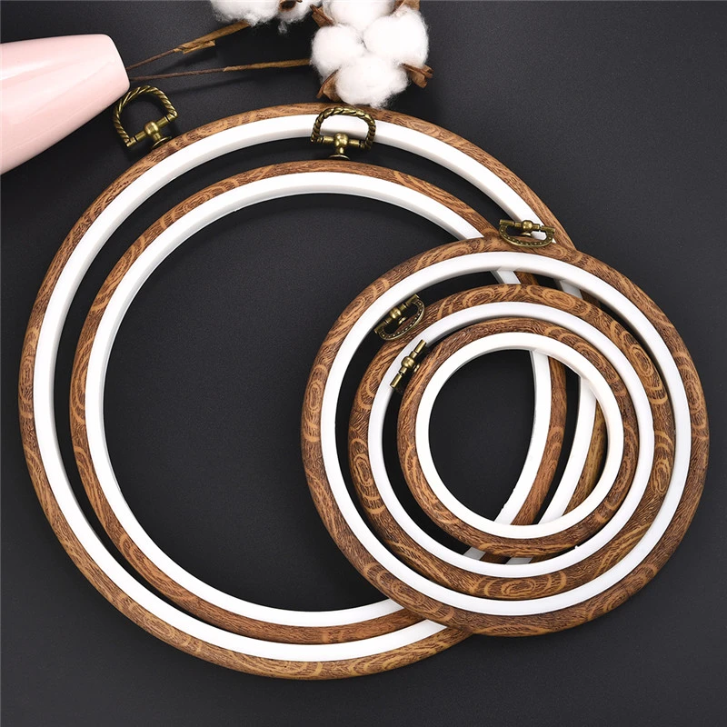 Sewing Tool Round Wooden Color Embroidery Hoops Frame Set Plastic Embroidery Hoop Rings For DIY Cross Stitch Needle Craft Tool needle arts and crafts