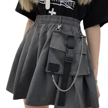 Летняя Южная Корея Ins имеет такую же Ретро юбку, как и Женская свободная винтажная плиссированная юбка с карманами уличная хип-хоп Юбка Готическая