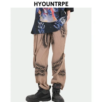

Fashion Chain Printed Pants Mens Hip Hop Straight Pant New Casual Drawstring Loose Sraight Pants Swag High Streetwear Trousers
