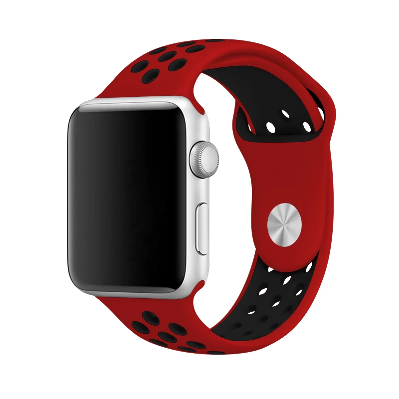 42 мм спортивный силиконовый ремешок 38 мм черный с красным для Apple Watch серии Nike 3 Iphone Watch Series 2 - Цвет ремешка: Red with black