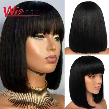 

Pixie Cut Bob Wig Peruvian Remy Straight Short Bob Human Hair Wigs For Women Full Wig Ombre Red Blond Human Hair Wig With Bangs