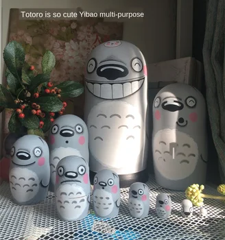 

10 Layers Handmade Totoro Style Wooden Matryoshka Dolls Lovely Basswood Russian Matryoshka Home Decoration Crafts Toys ZL674
