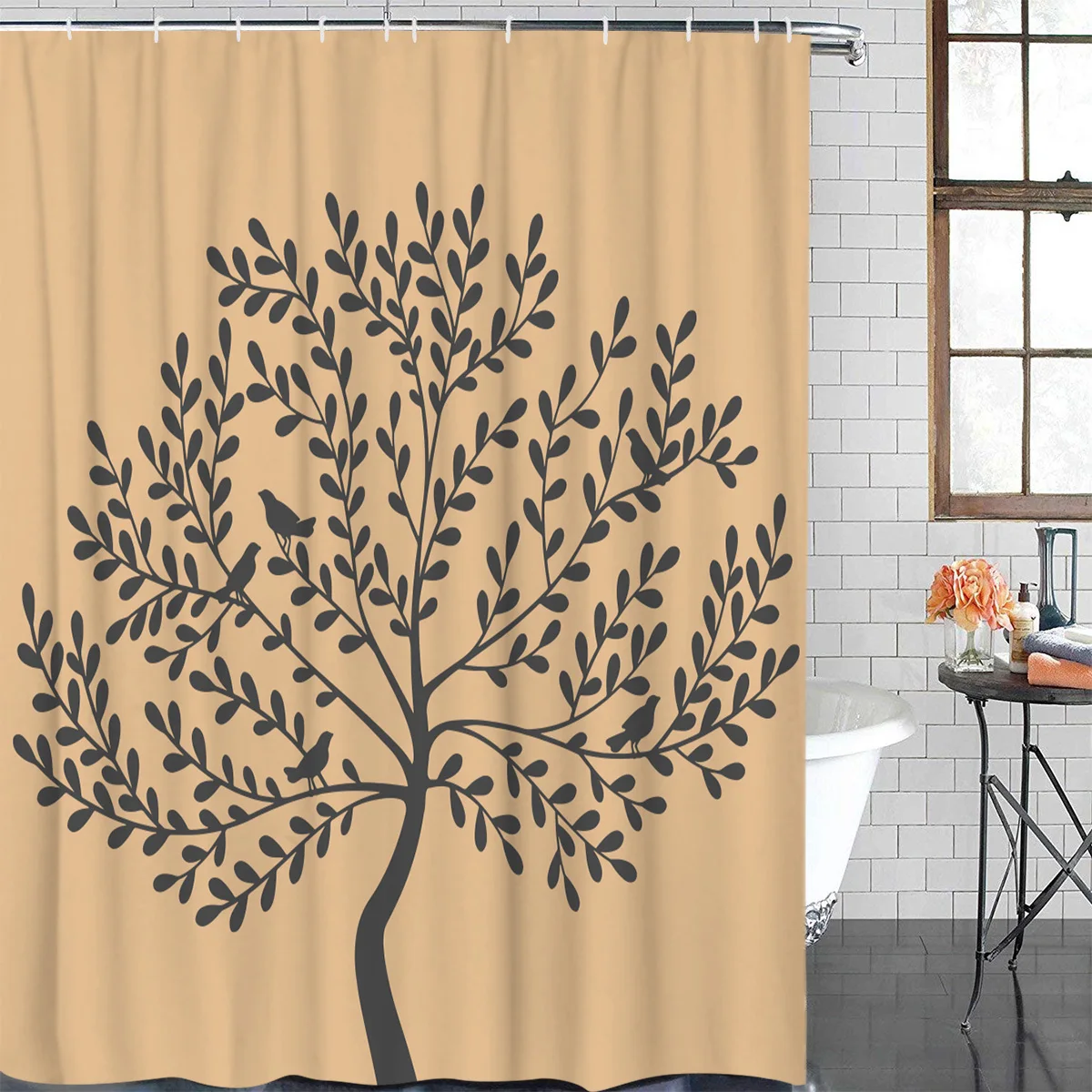Занавеска для душа водонепроницаемый полиэстер с 12 крючками геометрические гофрированные полосы постепенно оранжевый