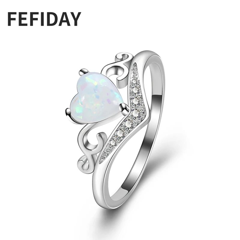 FEFIDAY Finger Custom Eternity Love One Engagement Opal Heart Ring Female Fashion Ladies Wedding Jewelry Rings For Women | Украшения и