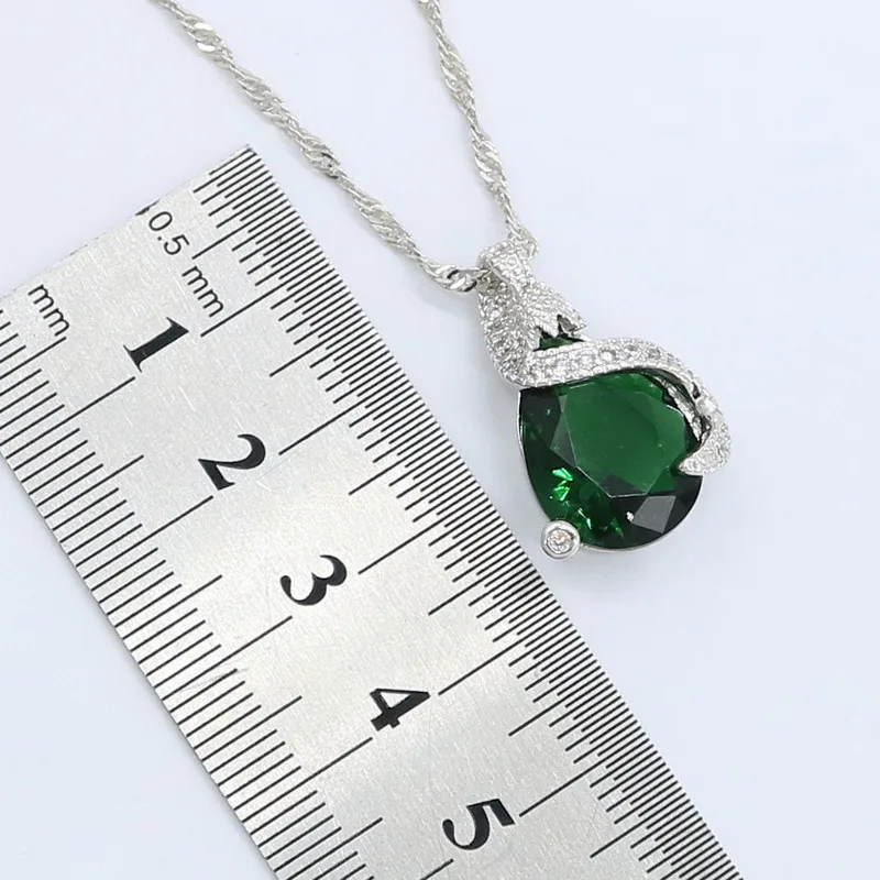 Зеленый Кристалл 925 стерлингового серебра Ювелирные наборы для женские серьги ожерелье кулон браслет подарочные коробки для колец