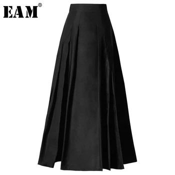 

[EAM] High Waist Black Brief Stitch Pleated Temperament Half-body Skirt Women Fashion Tide New Spring Autumn 2020 1S457