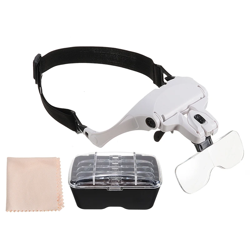 1.0X 1.5X 2.0X 2.5X 3.5X Headband Magnifier LED Light Adjustable Lightweight Magnifying Glass 5 Lens Loupe Reading Repair Tool