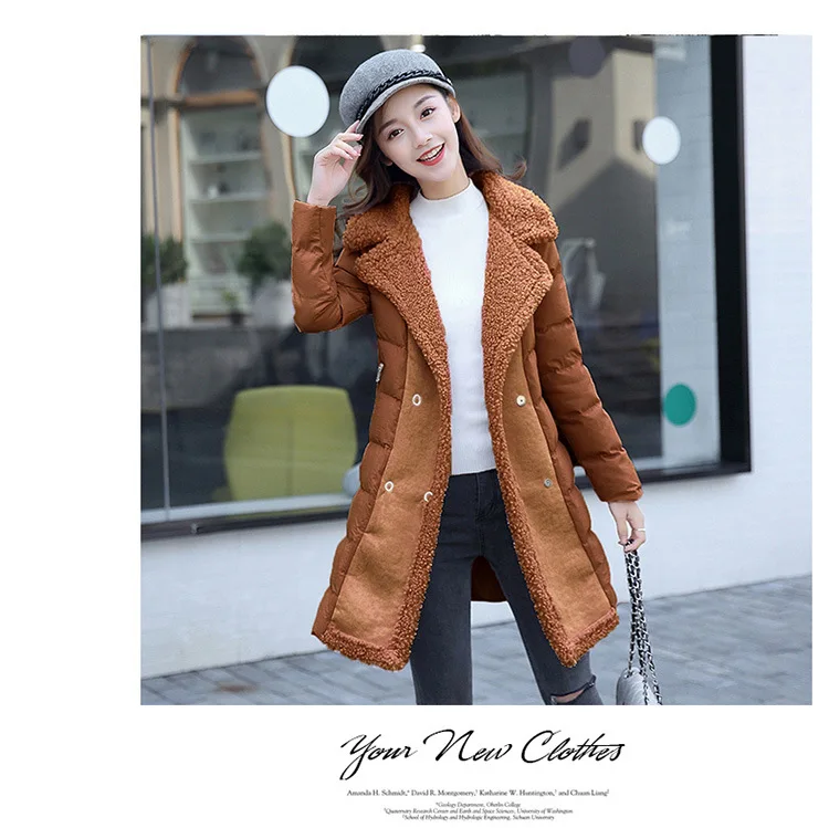 Thick Long Sleeve Winter Mid-length Double Breasted Suit Collar Sweet Solid Color Fashion City Elegant