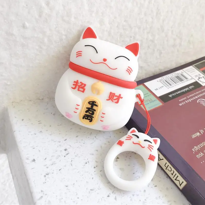 White Lucky Cat Мультяшный чехол для наушников Lucy Cat для Apple AirPods 2 Силиконовый чехол Беспроводная Bluetooth сумка для наушников зарядная коробка защитная сумка - Цвет: White Lucky Cat
