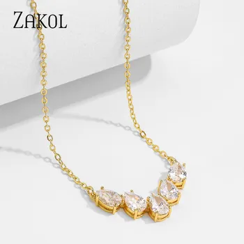 

ZAKOL Women Water Drop Cubic Zirconia Wedding Jewelry Gifts Shiny Temperament Pendant Necklaces FSNP2161
