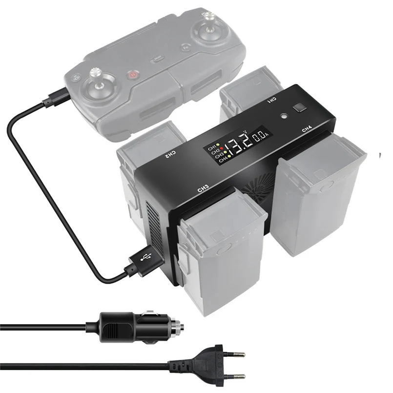 4-in-1 smart battery charging hub LED display smart charger for DJI Mavic AIR Drone USEUUK plug cable car charger 20N6 (13)