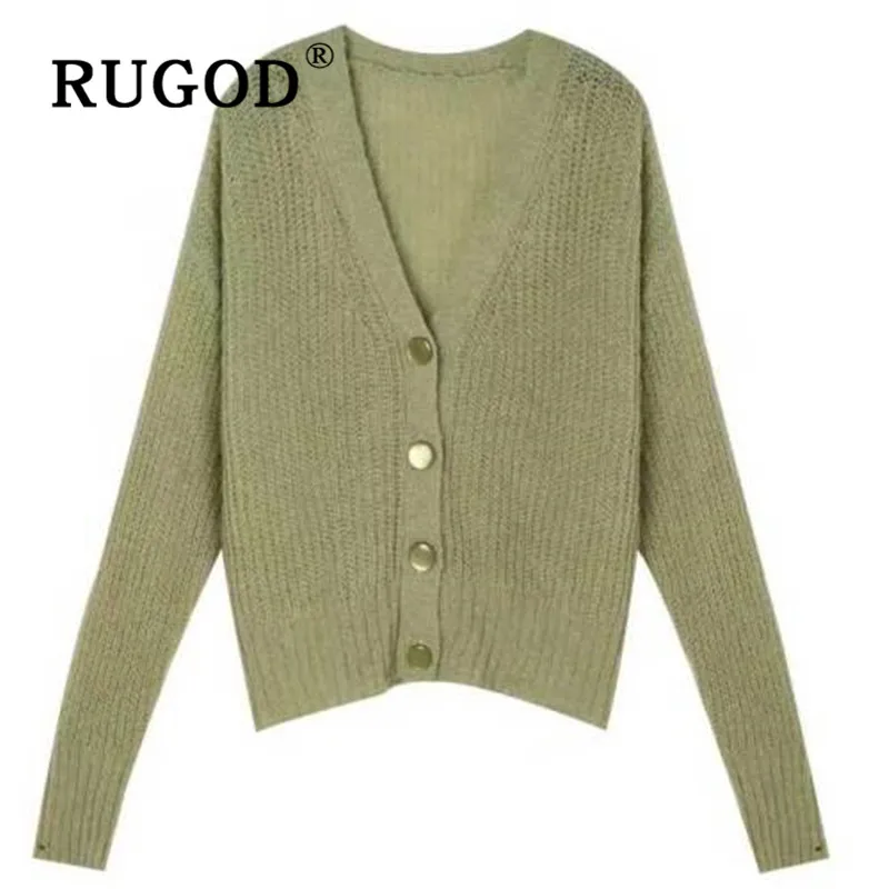 RUGOD, корейский стиль, шикарный, v-образный вырез, сплошной цвет, вязаный свитер, простой кардиган, зимние топы для женщин, осень, трикотаж