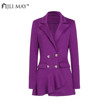 

JLI MAY Patchwork Ruched Women Blazer Long Sleeve Office Casual Suit Single Breasted Solid Button Office Lady Womens Coat