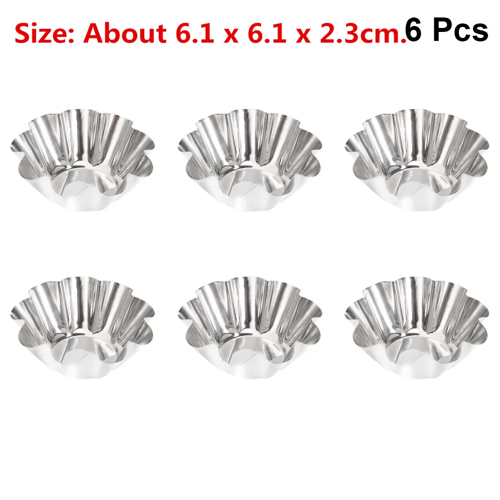 6pcs Нержавеющая сталь коробка для яиц из форма для выпечки, круглая рифленая дизайн с кексом формы для выпечки многоразовый металлический формы для выпечки кексов - Цвет: 6pcs