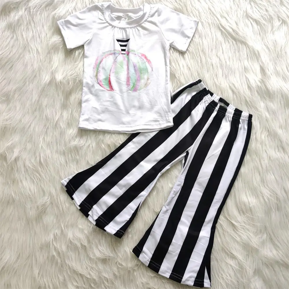 

Wholesale/retail colorful pumpkins outfits baby girl boys striped 2 pcs set kid hipster children's clothing suits gxj