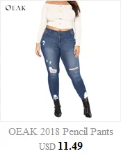 OEAK модные женские туфли джинсы узкие брюки Повседневное отверстия рваные джинсы длинные брюки Винтаж тянущиеся узкие брюки для девочек