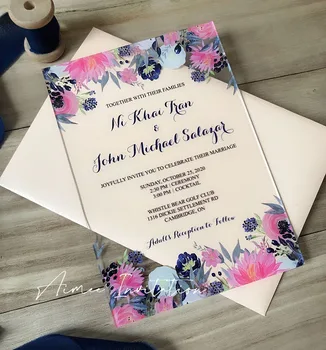 

New Arrival Navy Pink acrylic wedding invitation