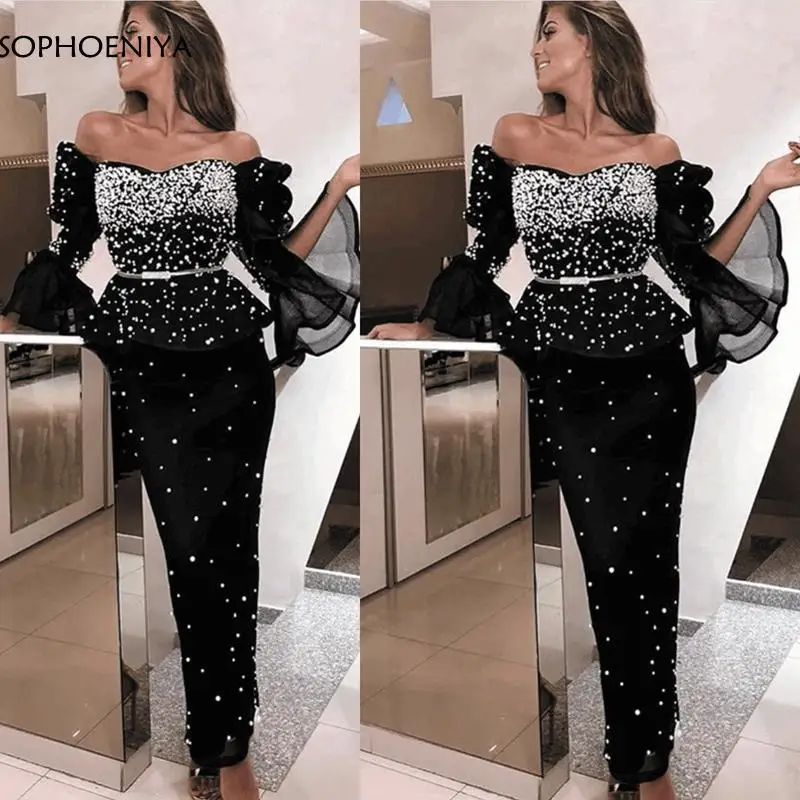 New Arrival Black Long Beaded Peals Evening dresses for women 2021 Mother of the Bride Dresses Vestidos de fiesta | Свадьбы и